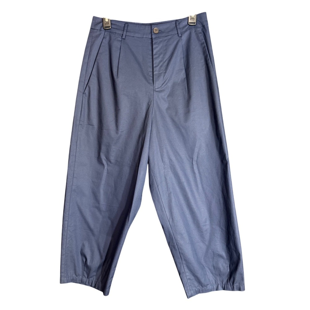 New Gentle Herd Womens Size Large Pleated Wide Leg Cropped Pants Navy Blue Nylon - Picture 2 of 14